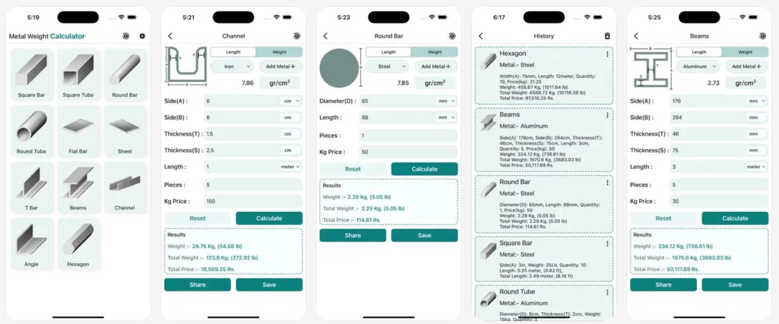 Metal Weight Calculator Pro screenshots